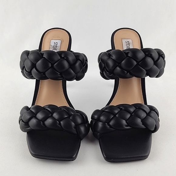 Steve Madden Women's Henley Black Heeled Puffy Braided Sandal Square Toe Sz 6.5M - Picture 7 of 12